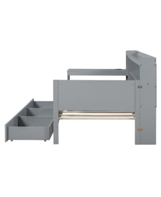 Twin Size Wooden Daybed With 3 Drawers, USB Ports and desk