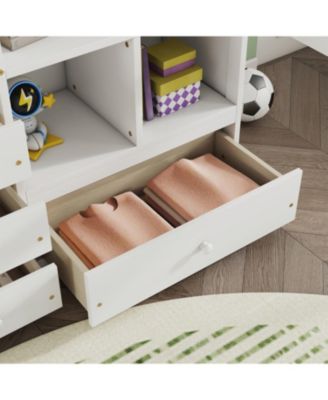  Loft Bed with Desk, Shelves, Drawers & Guardrails