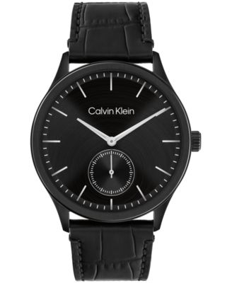 Men's Tailored Black Leather Strap Watch, 42mm