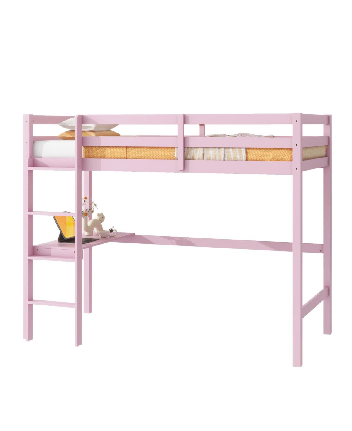 Streamdale Furniture Pink Twin Loft Bed with Desk & Guardrail