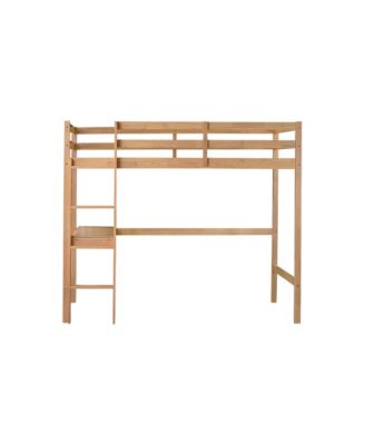 Twin Loft Bed with Desk and Guardrail, White Oak