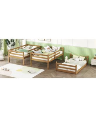 Streamdale Triple Twin Oak Bunk Bed with Guardrails and Ladders