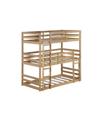 Streamdale Triple Twin Oak Bunk Bed with Guardrails and Ladders