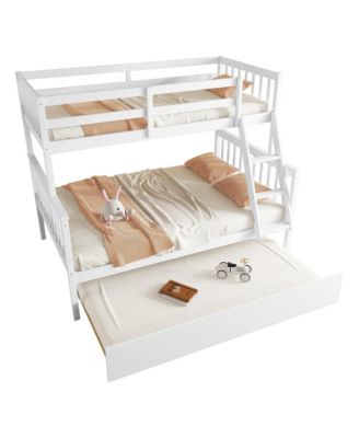 Twin Over Full Bunk Bed with Trundle, Ladder, Guardrail