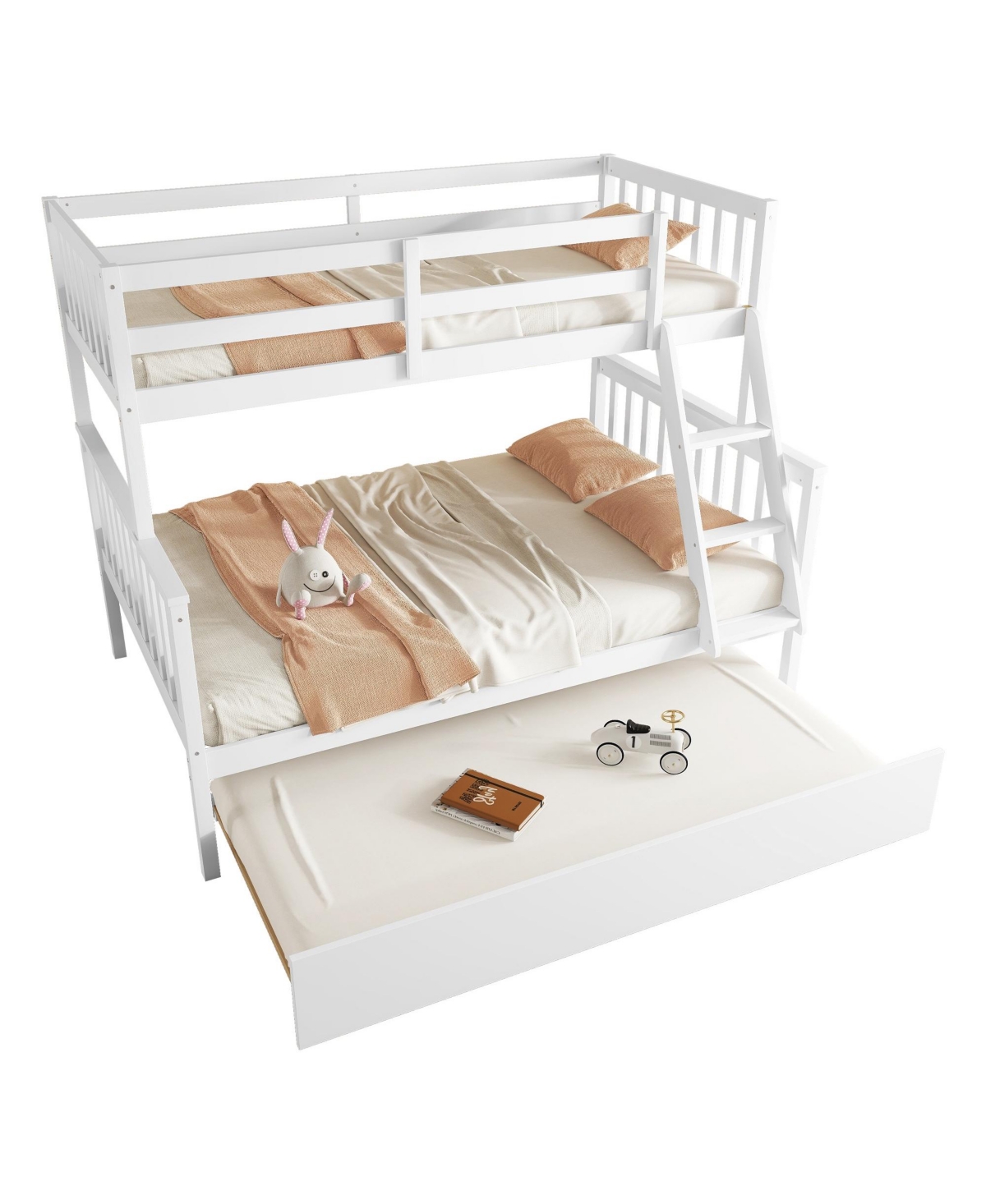 Streamdale Furniture Twin Over Full Bunk Bed with Trundle, Ladder, Guardrail