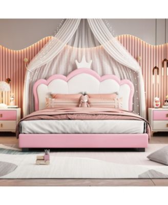 Full size Upholstered Princess Bed With Crown Headboard,Full Size Platform Bed with Headboard and Footboard