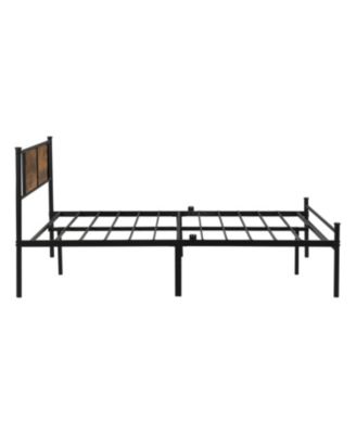 King Metal Bed Frame with Headboard and Wood Panel Accents in Black
