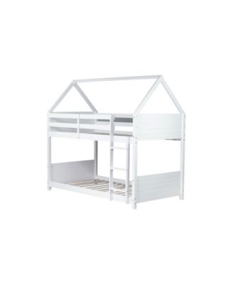White Twin Over Twin Bunk Bed with Ladder and Safety Rails