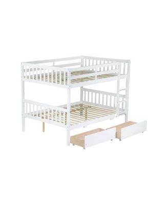 Full Rubber Wood Bunk Bed with Two Drawers, Convertible into 2 Beds