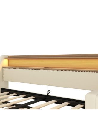 Twin Size Daybed with Trundle, Upholstered Daybed with Charging Station and LED Lights