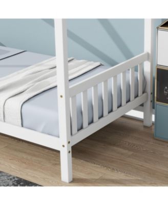 Twin House Bed with Headboard and Footboard, Twin Rubber Wood Bed with House Frame
