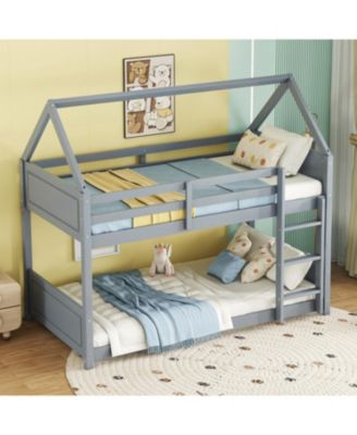 Twin-over-Twin Bunk Bed with Headboards, Guardrails, Ladder