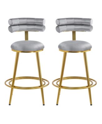  Modern Dark Gray Velvet Counter Stools (Set of 2