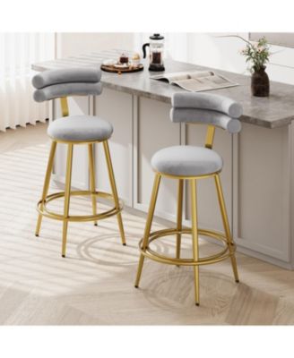  Modern Dark Gray Velvet Counter Stools (Set of 2