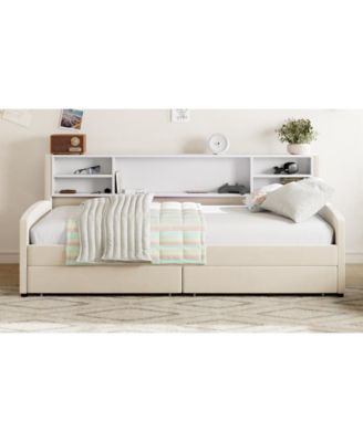 Twin size Upholstered Platform Bed with Storage and Drawers
