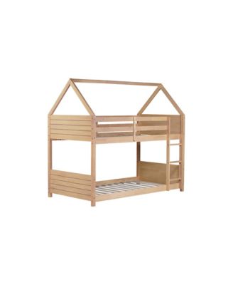 Twin Over Twin Bunk Bed with Headboards and Safety Guardrails