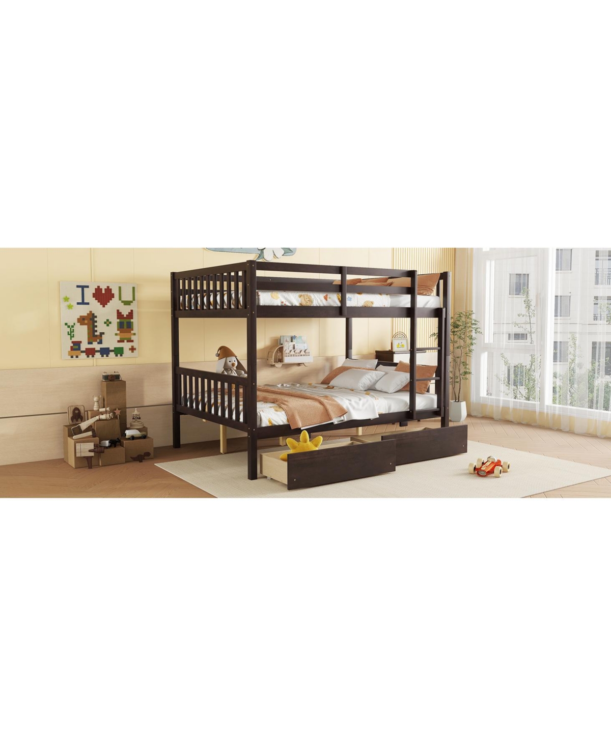 Streamdale Full-Size Bunk Bed with Drawers, Convertible to 2 Full Beds