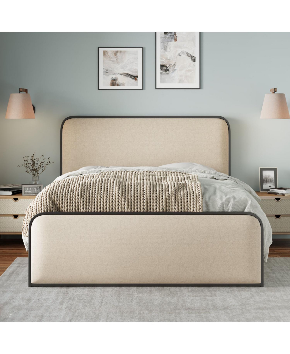 Streamdale Furniture Beige Upholstered Modern Metal Bed with Under-Bed Storage, King