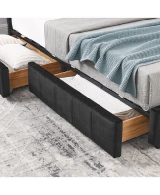 Upholstered Full Bed Frame with Backrest and Armrests, BLACK