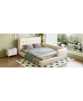 Queen Size Upholstered Platform Bed with 2 Reading Lights