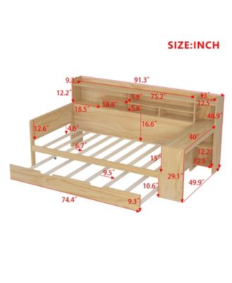 Wooden Twin Daybed with Storage, Trundle, and Desk
