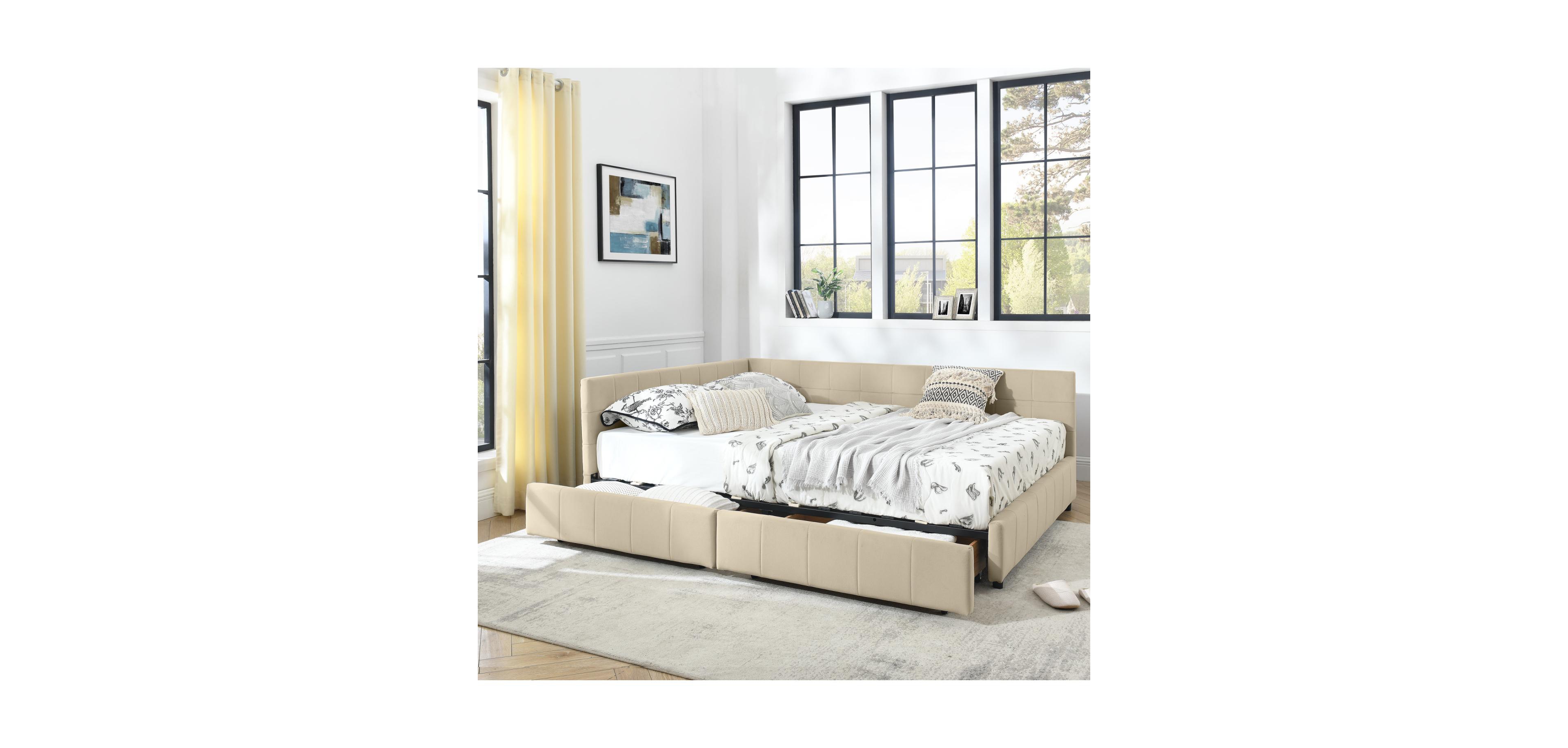 Streamdale Furniture Queen Bed Frame with Upholstered Headboard & Armrests
