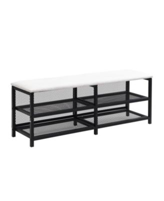 Twin size Metal Platform Bed with Two-Tier Storage Shelves, Wooden Storage Cabinet