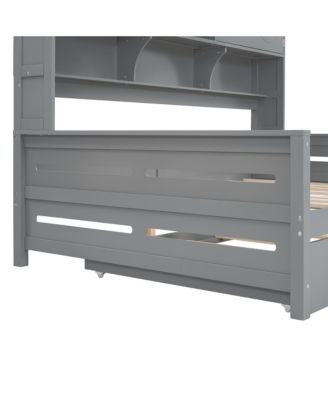 Full Size Wooden Daybed with Twin Size Trundle, and All-in-One Cabinet and Shelf.