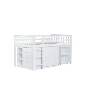 Multifunctional Loft Bed with Desk, Storage, Ladder, and Safety Rail