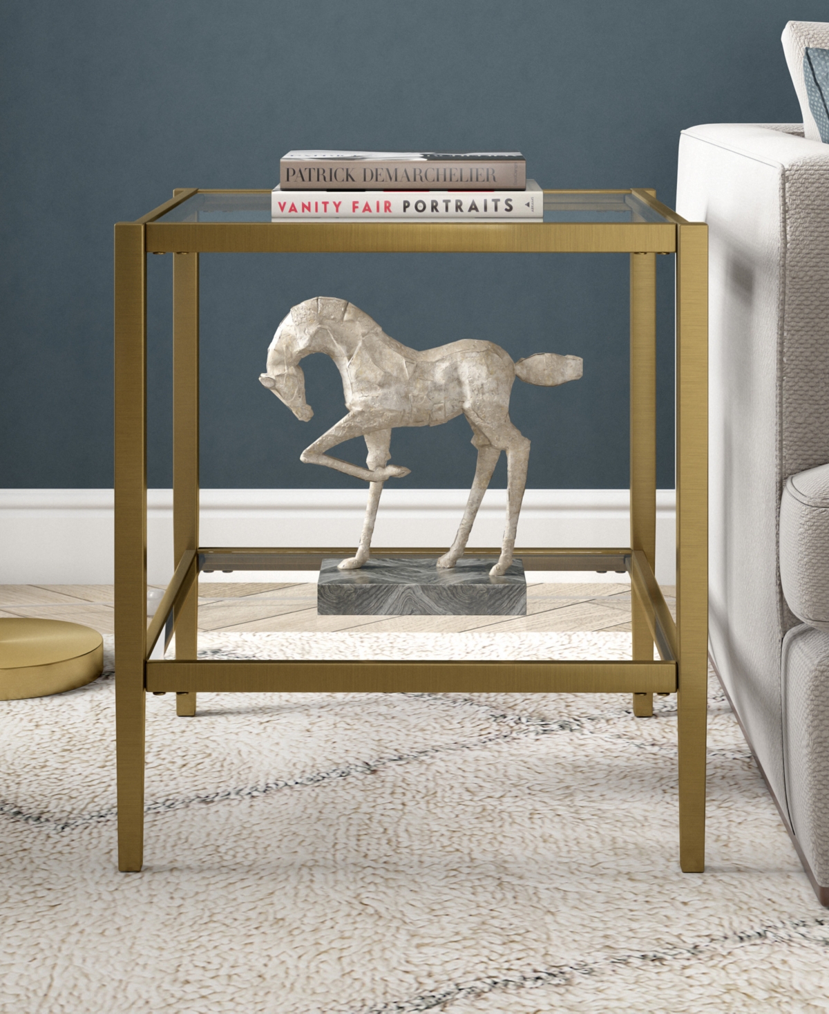 Hudson & Canal Hera 20" Wide Square Side Table with Glass Shelf