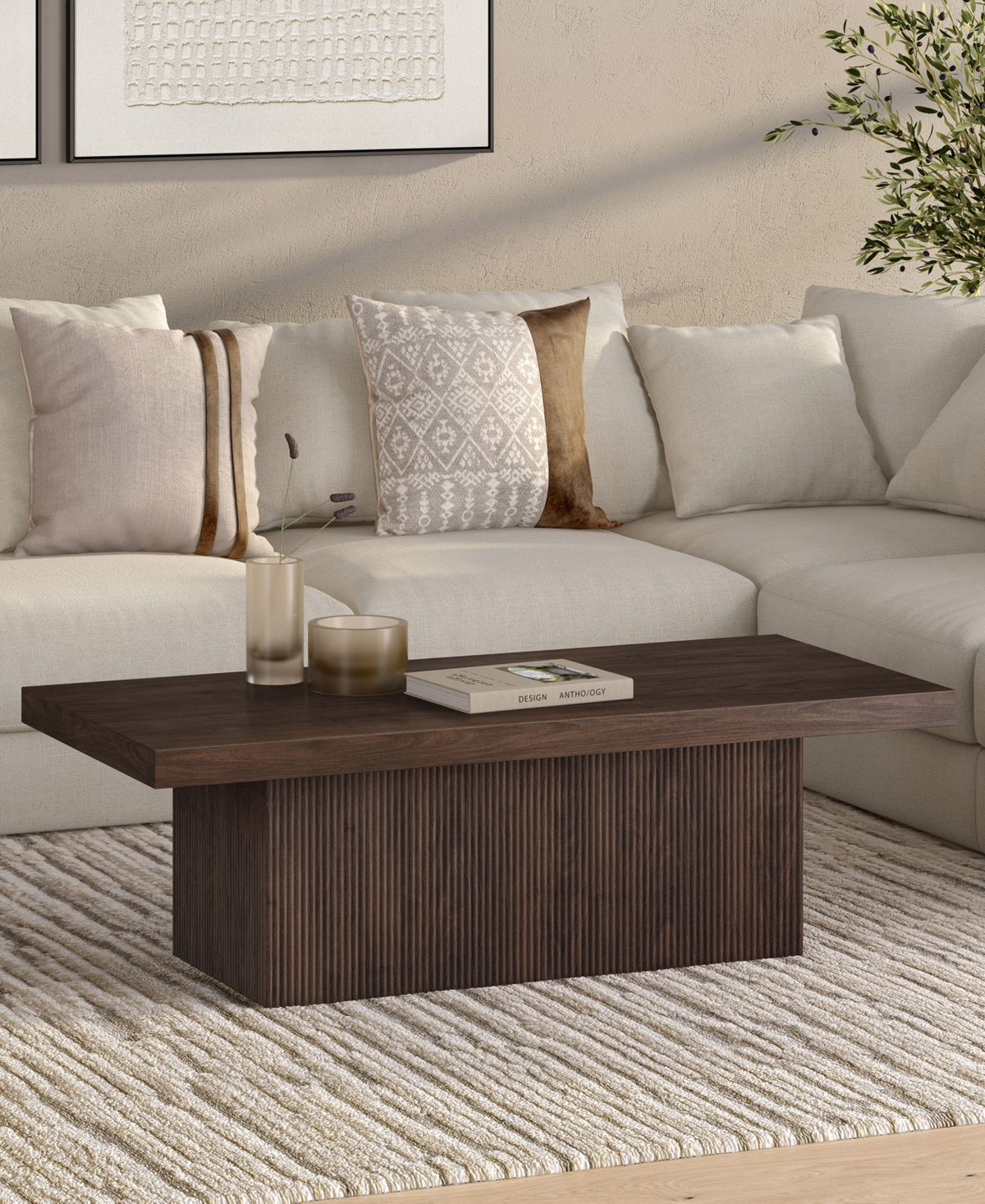 Hudson & Canal Torren 48" Wide Rectangular Fluted Coffee Table