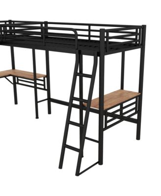Twin Size Metal Loft Bed with Two Built-in Desks