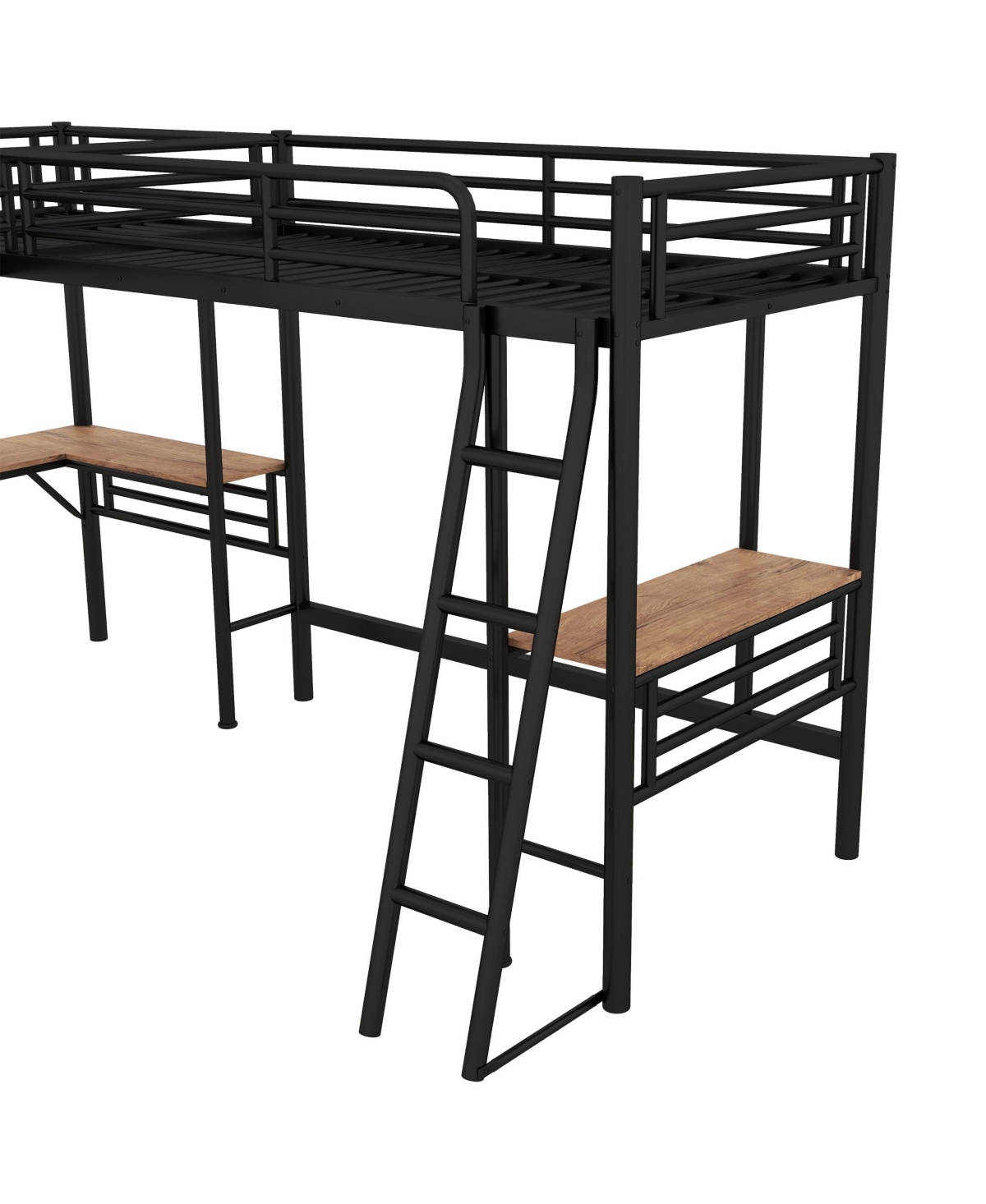 Streamdale Furniture Twin Size Metal Loft Bed with Two Built-in Desks