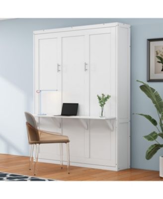 Full Size Murphy Bed,61.5-inch Cabinet Bed Folding Wall Bed with Desk Combo Perfect for Guest Room, Study, Office