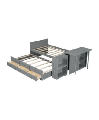 Twin Platform Bed with Desk, Trundle, Shelf, and Drawers