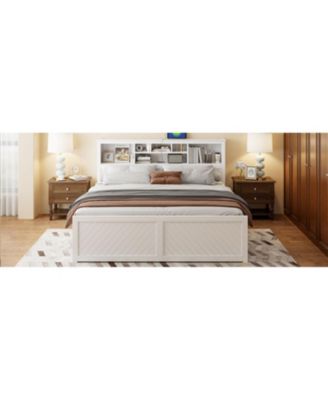 Streamdale King Size Wood Platform Bed with Multi-storage Headboard, USB and Drawers