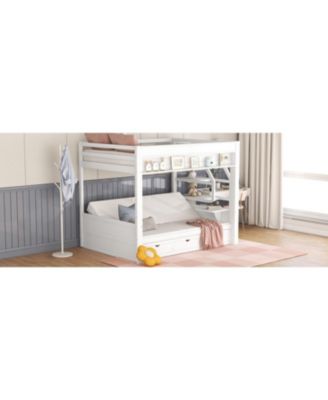 Streamdale Wood Full Size Convertible Bunk Bed with Storage Staircase, Bedside Table, and 3 Drawers, White