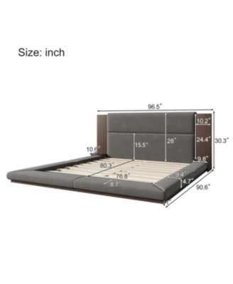 Streamdale Floor Upholstered Platform Bed with Extended Wood Headboard & Bedside Shelf,No Box Spring Needed,King Size