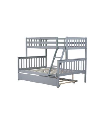 Wood Bunk Bed with Trundle, Ladder, Guardrail, Convertible
