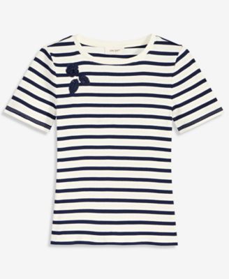 Women's Crochet-Trim Striped T-Shirt