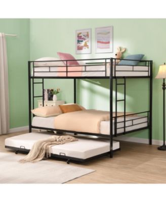 Full Over Full with trundle Metal Bunk Bed, No Box Spring Needed, Easy Assemble