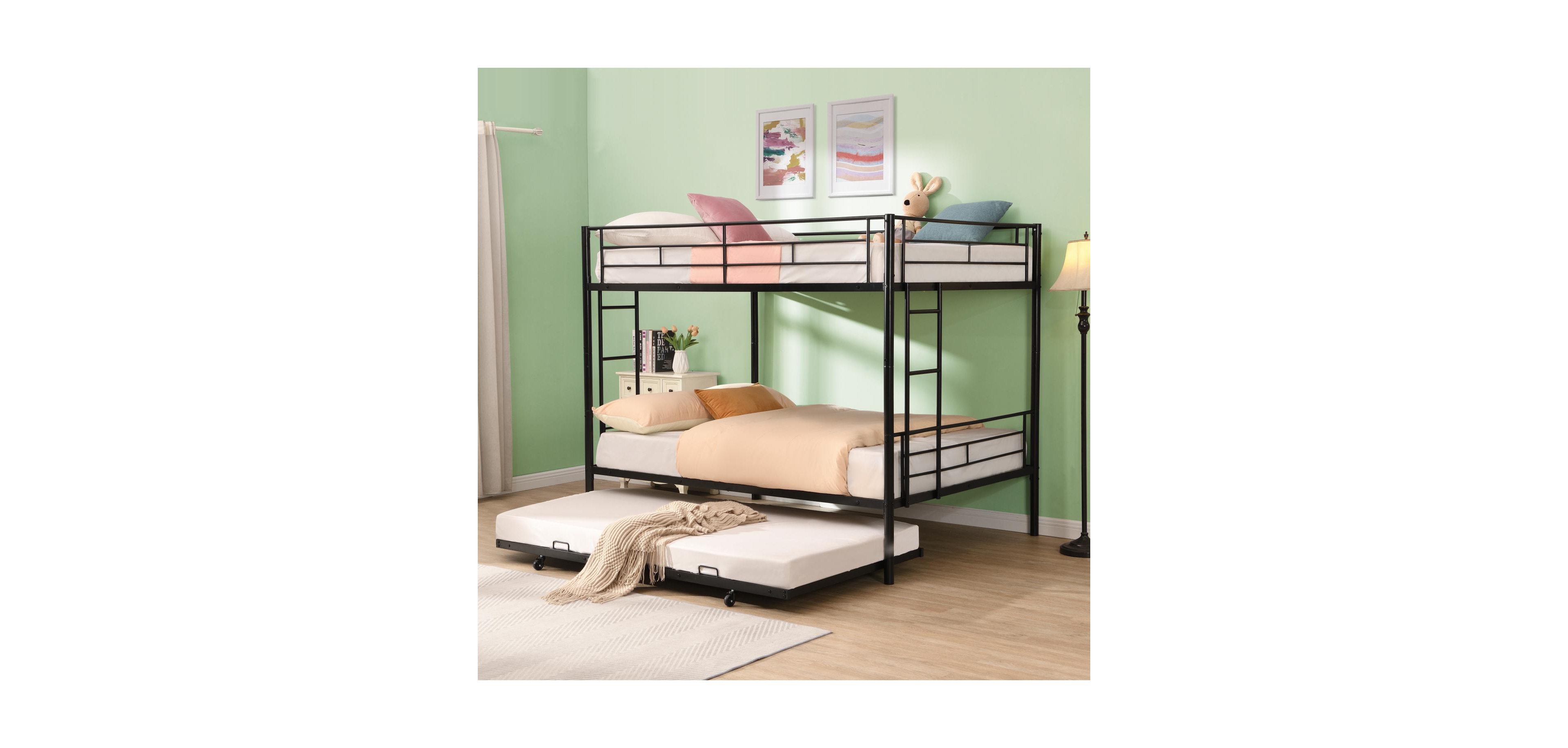 Streamdale Furniture Full Over Full with trundle Metal Bunk Bed, No Box Spring Needed, Easy Assemble