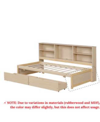 Twin Size Bed Frame With Side Bookshelves, Two Drawers, And Built-in USB Port