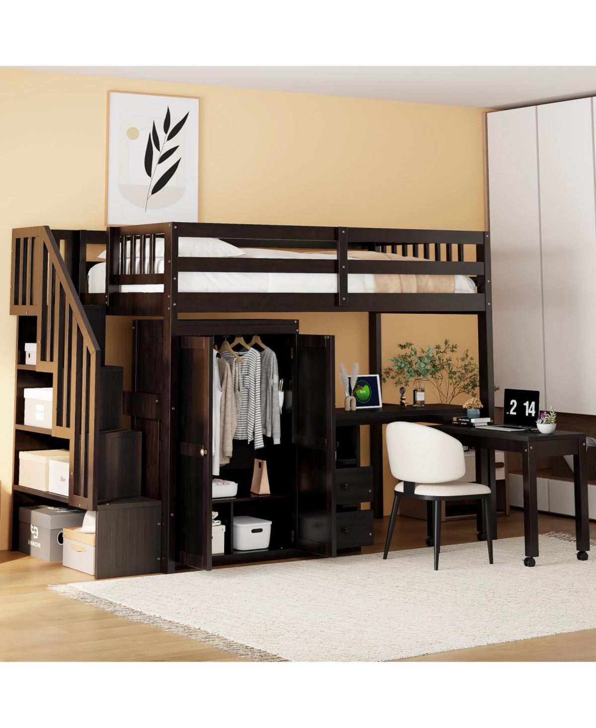 Streamdale Furniture Twin Loft Bed with Stairs & Storage