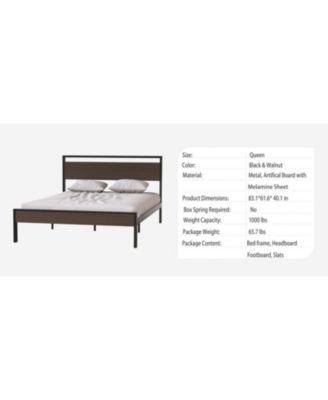 Ceres Metal Bed with Walnut Wood Headboard&Footboard Queen