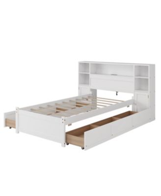 Wood Storage Bed with Bookcase Headboard 6 Drawers Twin