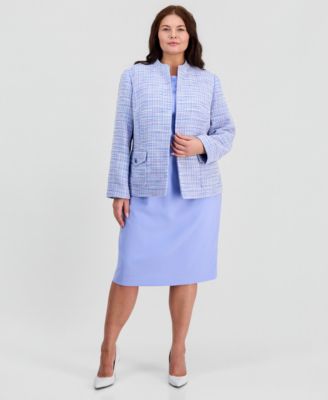 Plus Size Open-Front Tweed Jacket