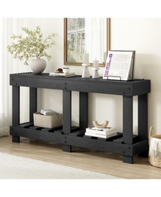 62.9'' Fir Wood Console Table with Shelf and Metal Rivets