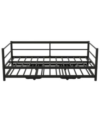 Twin Size Metal Daybed with LED and Adjustable Trundle Pop Up Trundle