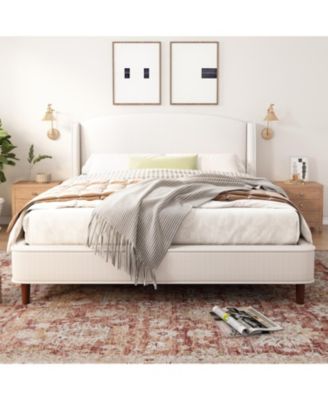 King Size Bed Frame Upholstered Platform Bed with Wingback Headboard